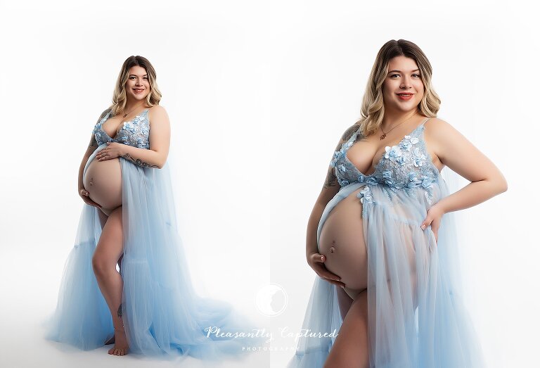 Timeless studio maternity photography with clean, minimal styling