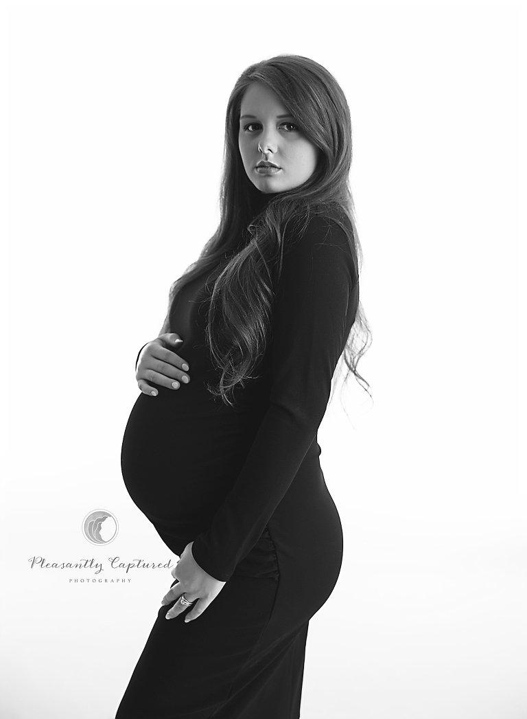 Beautiful black and white studio maternity session Pregnancy Photography NC pleasantly captured