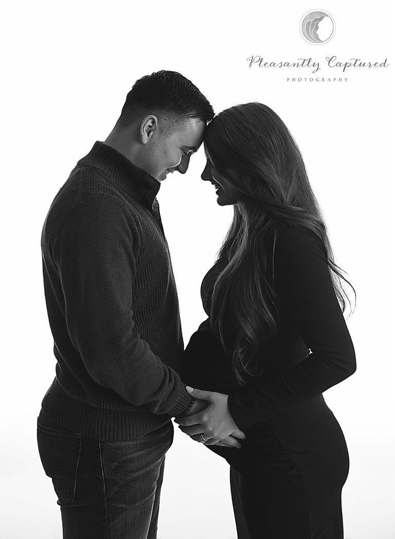 Beautiful black and white husband and wife maternity session Pregnancy Photography NC pleasantly captured