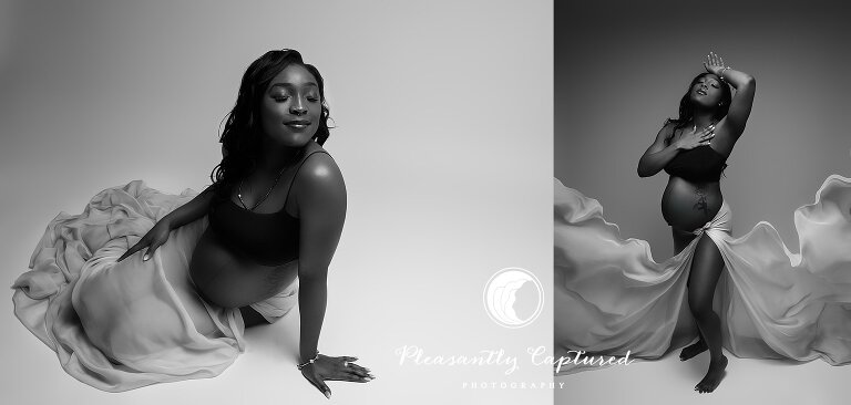 Beautiful black and white maternity photo of an expectant mother jacksonville north carolina