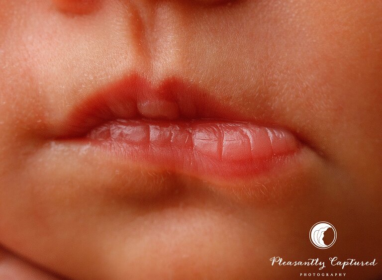 closeup of newborn baby girl lips - Sneads Ferry Newborn Photography | New Family of 3
