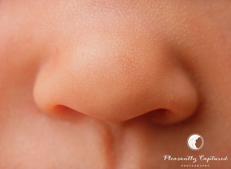 closeup of newborn baby girl nose - Sneads Ferry Newborn Photography | New Family of 3