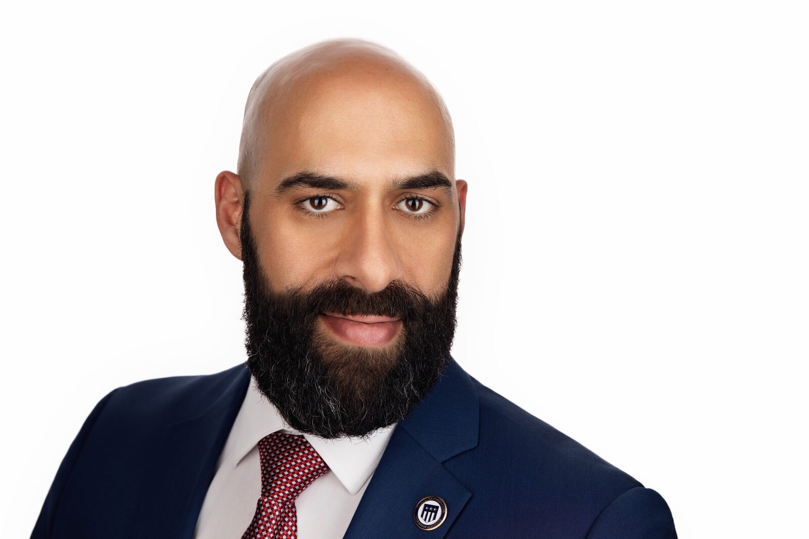 man in blue suit and red tie professional headshot north carolina camp Lejeune