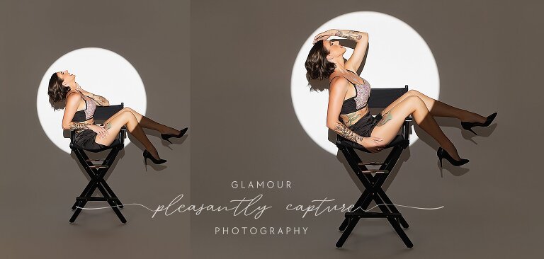 Luxury birthday glamour session with mood lighting, confidence, and couture styling