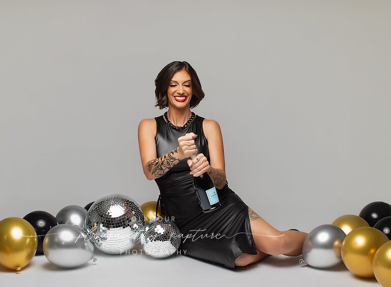 Glamour makeover session for confident birthday shoot featuring sultry makeup and bold looks