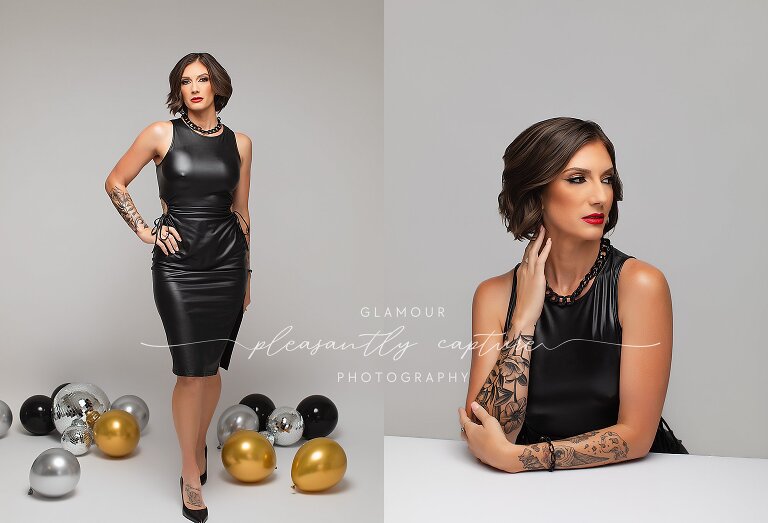Jacksonville NC birthday glamour shoot featuring bold poses, mood board styling, and professional makeup