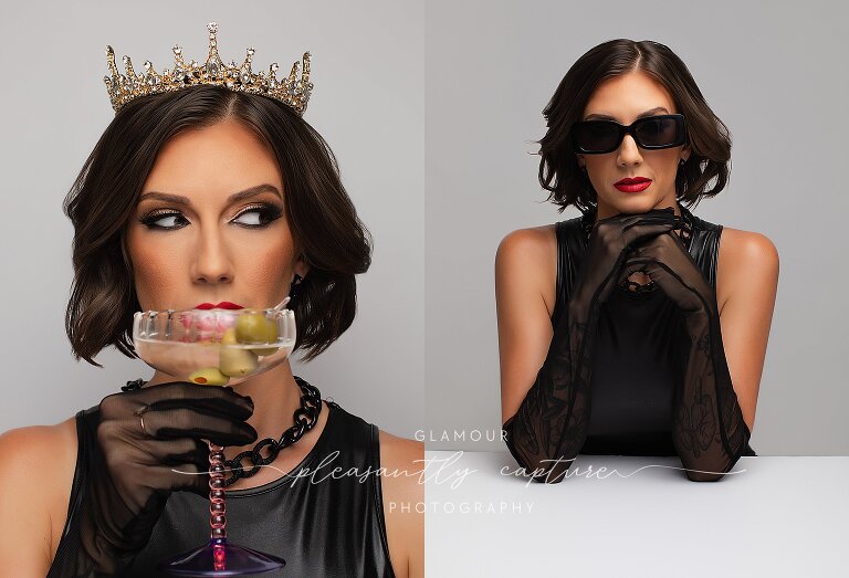 Bold 34th birthday photoshoot featuring confident posing, luxury styling, and full glam makeup