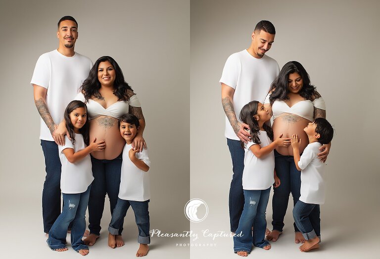 Mother, father, and 2 siblings, soon to be family of 5 studio maternity photographer in Jacksonville NC